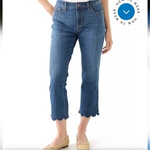 Crown & Ivy Medium Blue Denim Demi Bootcut Jeans with Scalloped Hem Size 8